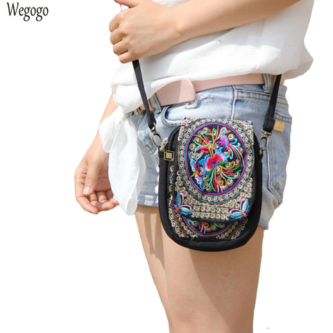 Boho Ethnic Embroidery Bag Vintage Embroidered Canvas Cover Shoulder Messenger Bags Women Small Coins Travel Beach Phone Purse ► Photo 1/6