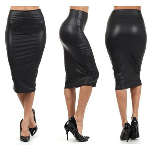 CUHAKCI  Back Split Women Sexy Skirt Black Bodycon Clubwear Skirt High Waist PU Leather Skirt Vintage Long Pencil Skirts ► Photo 1/6