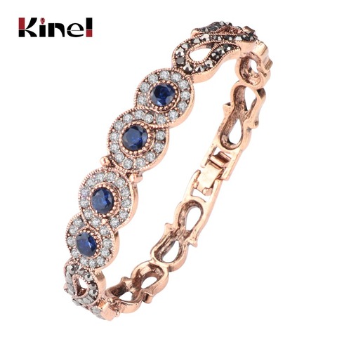 Kinel Vintage Jewelry Wholesale Blue Resin Gray Crystal Flower Bracelet For Women Antique Gold Dubai Jewelry 2017 New ► Photo 1/6