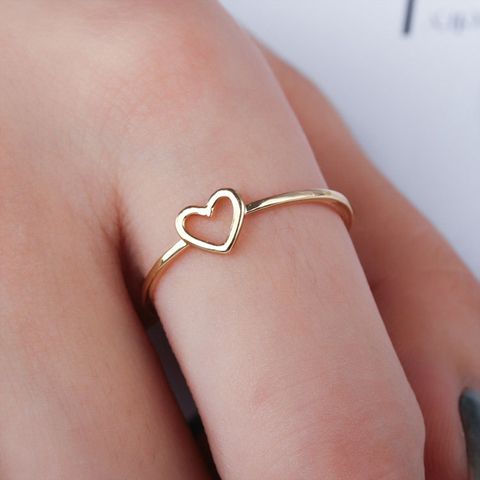 minimalist gold thin metal hollow heart love charm size 6 7 8 9 10 rings for women gift for her stackable finger jewelry ► Photo 1/6