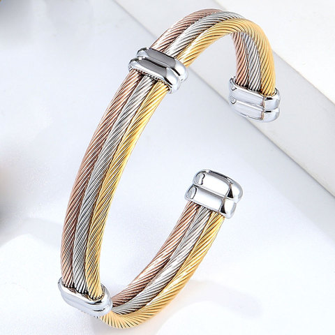 4 Styles Cable Bracelet Adjustable Size Cuff Bangle For Women New Arrival Spring Wire Line Titanium Steel Jewelry Wholesale ► Photo 1/6