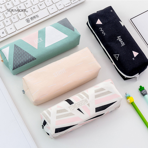 Simple Canvas Geometry Pencil Bag School Pencil Cases For Girl Stationery  Large Capacity Pen Box Pouch School Supplies - Price history & Review, AliExpress Seller - SQUMIDER Stationery Store