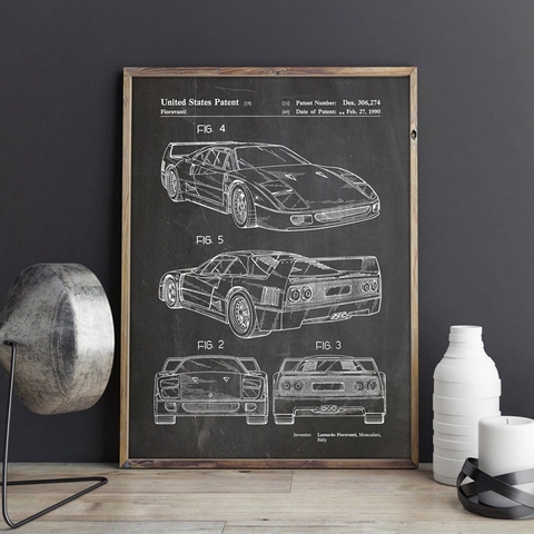 For Ferrari F40 Car Artwork Patent Prints Auto Wall Art Transportation Poster Room Decor Blueprint Canvas Painting Picture Gift ► Photo 1/6