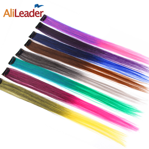 Alileader Rainbow Straight one Clip In One Piece Synthetic Hairpieces For Women Invisible False Hair Extension Ombre Pink Red ► Photo 1/6