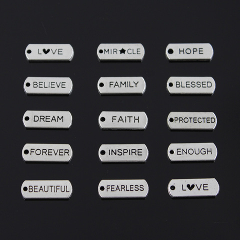 10pcs Charms Forever Faith Hope Brave Love Blessed Believe Dream Fearless Family 21x8mm Tibetan DIY Antique Pendants ► Photo 1/6