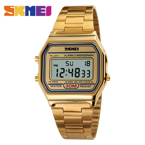 SKMEI 1123 Men LED Digital Watch Fashion Casual Sport Watches Stainless Steel Relojes Masculino Waterproof Wristwatches ► Photo 1/6