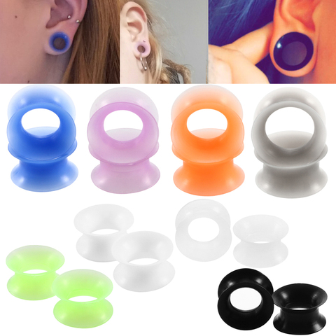 2pcs/lot Silicone Ear Piercing Flexible Thin Double Flared Flesh Ear Plugs and Tunnels Ear Gauge Expander Stretcher Body Jewelry ► Photo 1/6