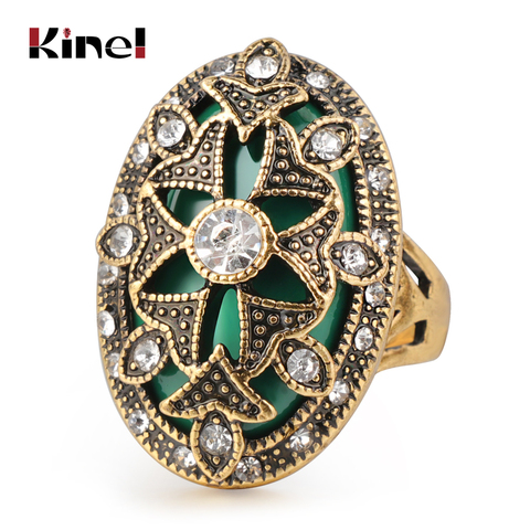 Kinel Vintage Rings For Women Indian Style Gold Color Filled With Crystal Bohemia Pattern Luxury Jewelry ► Photo 1/6