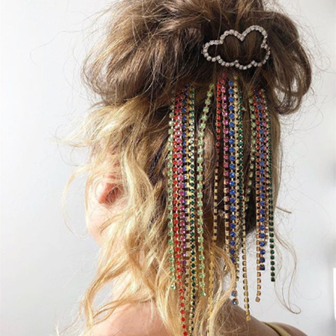 Stonfans Rhinestone Tassel Hair Chain Clip Jewelry For Bridal Women Crystal  Hair Comb Clip Wedding Rainbow Hair Accessories Gif - Price history &  Review | AliExpress Seller - Sexy Jew Store 
