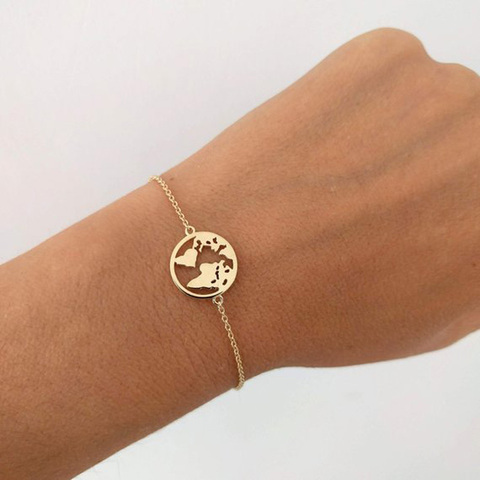 Stainless Steel World Map Bracelets For Women Travel Jewellery Rose Gold Chain Friendship Sister Gifts Globe Bracelet Femme BFF ► Photo 1/6