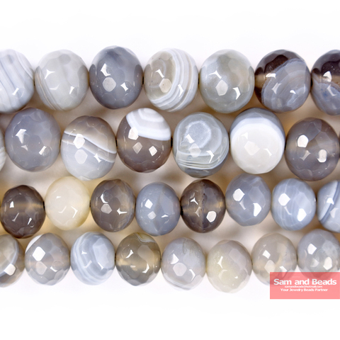 Wholesale Natural Stone Faceted Gray Stripe Agates Beads For Necklace Bracelet Making 4 6 8 10 12mm FGSB9 ► Photo 1/2