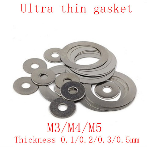 100pcs Stainless steel Flat Washer Ultra thin gasket Ultra-thin shim M3 M4 M5 Thickness 0.1 0.2 0.3 0.5 1 ► Photo 1/1