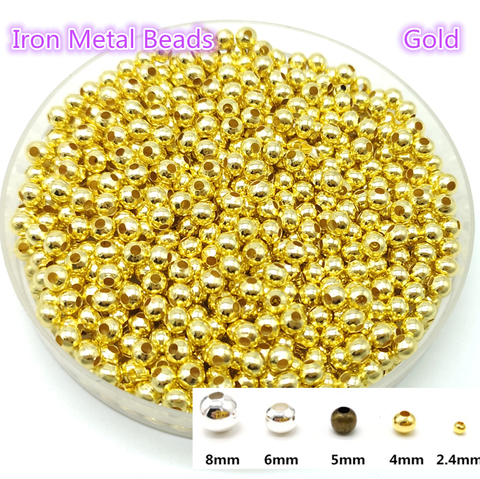 Five Sizes Gold Iron Metal Beads Jewelry Findings Diy Beads Smooth Ball Spacer Beads For Jewelry Making Making ► Photo 1/6