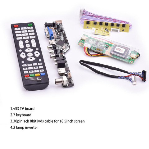 V53 universal TV lcd control board 10-42inch lvds driver board TV VGA AV HDMI USB DS.V53RL.BK full kit for 18.5inch  LTM185AT01 ► Photo 1/6