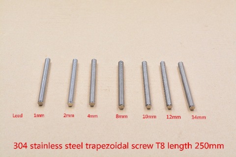 304 stainless steel T8 screw length 250mm lead 1mm 2mm 3mm 4mm 8mm 10mm 12mm 14mm 16mm trapezoidal spindle screw 1pcs ► Photo 1/3
