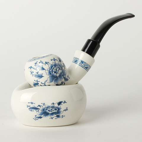 RU-Chinese Ceramic tobacco Pipe + Ceramic Pipe Rack Stand Holder 9 mm Paper Filters Acrlylic Stem AK0003-8 ► Photo 1/6