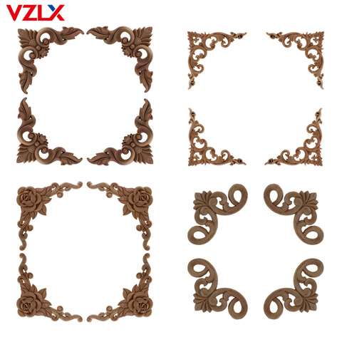 VZLX Vintage Unpainted Wood Carved Corner Onlay Applique Frame For Home Furniture Wall Cabinet Door Home Decoration Maison ► Photo 1/6