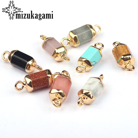 2pcs/lot Natural Stone Charms Handmade Cylinder Double Hole Barrel Beads Connectors Pendant For DIY Necklace Jewelry Accessories ► Photo 1/6
