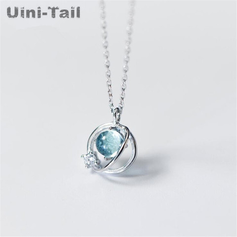 Buy Online Uini Tail Hot New 925 Sterling Silver Blue Aurora Planet Necklace Temperament Fashion Sweet Simple Blue Planet Jewelry Ed192 Alitools