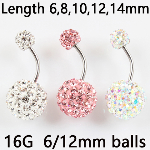 Belly button ring 6/12 mm ball 16G not allergic stainless steel piercing aurora white pink top quality navel bar body jewelry ► Photo 1/6