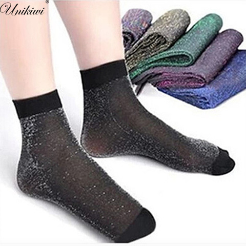 2 pcs/lot.UNIKIWI Women's Novelty Colorful Glitter Socks.Sliver Shiny Thin Ankle Socks.Ladies Bright Short Sock Female Meias ► Photo 1/6