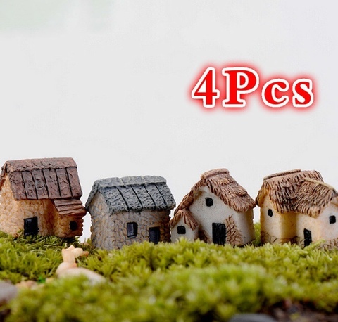 4Pcs House Miniature Figurine Fairy Garden Accessory Home Decoration Cartoon Animal Building Statue Resin Craft Doll Car ► Photo 1/6