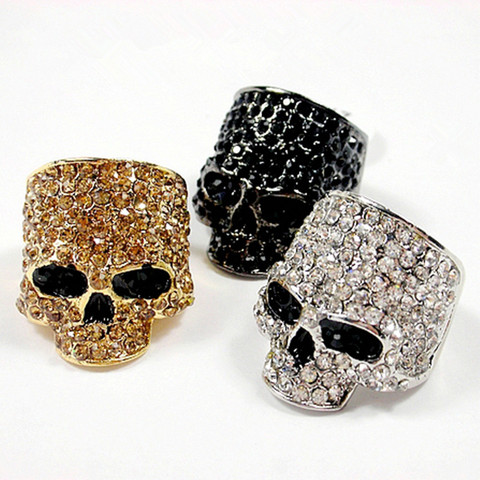 Brand Skull Rings For Men Rock Punk Unisex Crystal Black/Gold Color Biker Ring Male Fashion Skull Jewelry Wholesale ► Photo 1/6