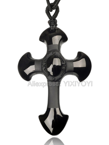 Drop Shipping  Natural Black Obsidian Carved Cross Lucky  pendant free beads necklace for woman man Hand carved Pendants Jewelry ► Photo 1/6