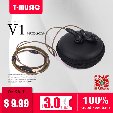 Hifi T-Music V1 In Ear Earphone Flat Head Plug Earbud Bass HIFI Earphone Bass Earbud / Headset With Package ► Photo 1/6