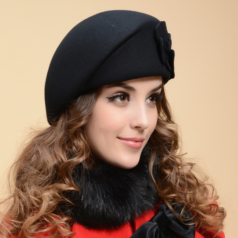 2017 New Fashion Women Beret Hat For Women Beanie Female Cap Flower French Trilby Wool Soft Stewardess Hat gorras planas ► Photo 1/4