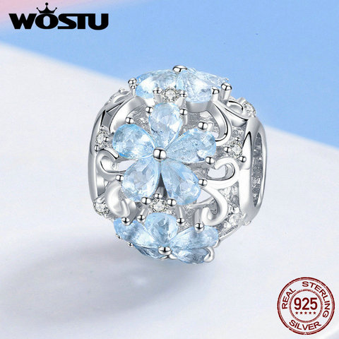 WOSTU Hot Sale 925 Sterling Silver Elegant Blue Daisy Charm Beads Fit Brand DIY Brand Bracelet Jewelry Making Dropship FIC941 ► Photo 1/6