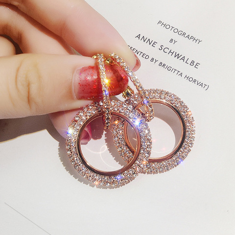 Silver Color Gold color Hoop Earrings Luxury Crystal Round Earrings For Woman Party Jewelry Korean Oorbellen 2022 New ► Photo 1/6