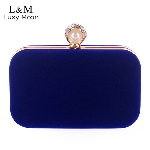 Ladies Velvet Clutch Pearl Crystal Evening Bags Women Velour Party Wedding Hand Bag Bridal Luxury Mini Day Purse bolsos XA836H ► Photo 1/1