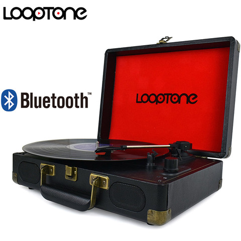 LoopTone Vintage 33/45/78 RPM Bluetooth Portable Suitcase Turntable Vinyl LP Record Player Aux-in Line-out AC110~240V Black ► Photo 1/6