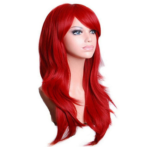 QQXCAIW Long Wavy Cosplay Wig Red Green Purple Pink Black Blue Sliver Gray Blonde Brown 70 Cm Synthetic Hair Wigs ► Photo 1/6
