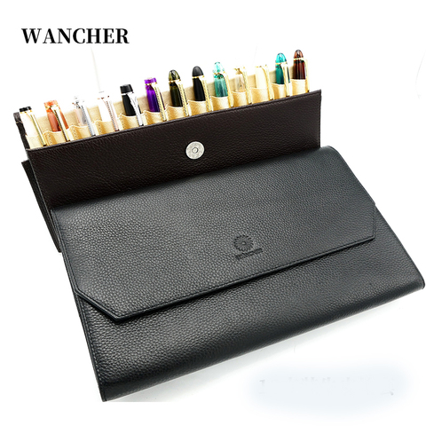 Wancher Pencil bag Genuine Leather Fountain Pen Case Cowhide high-capacity 13 Pen Holder Pouch Sleeve Best seller ► Photo 1/6