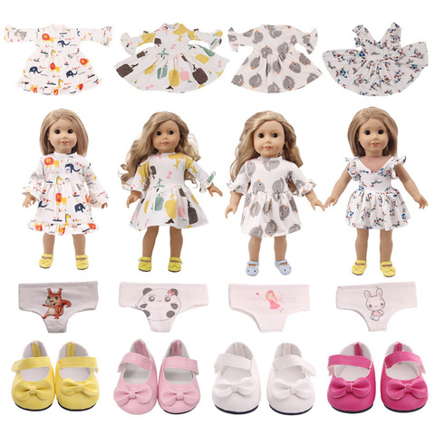Doll Clothes Cartoon Floral Small Fresh Cotton Dress For 18 Inch American&43Cm Baby New Born Doll Shoes Accessories Girl`s  Toy ► Photo 1/6