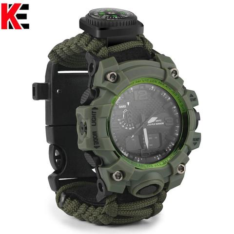 Outdoor Survival Paracord Watch Gear Waterproof Emergency Camp Wristband Knife Compass Whistle Thermometer First Aid Kits edc ► Photo 1/6