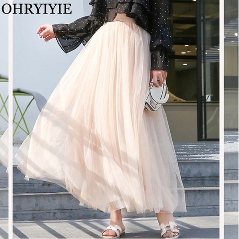 OHRYIYIE Maxi Long Tulle Skirt Women 2022 High Waist Ball Gown