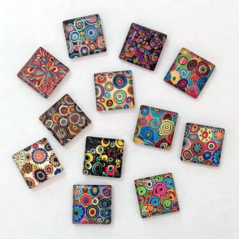 20mm 25mm Random mixed Square Flowers Glass Cabochon Flatback Photo Base DIY Jewelry Making accessory by pair 10pcs K02962 ► Photo 1/1