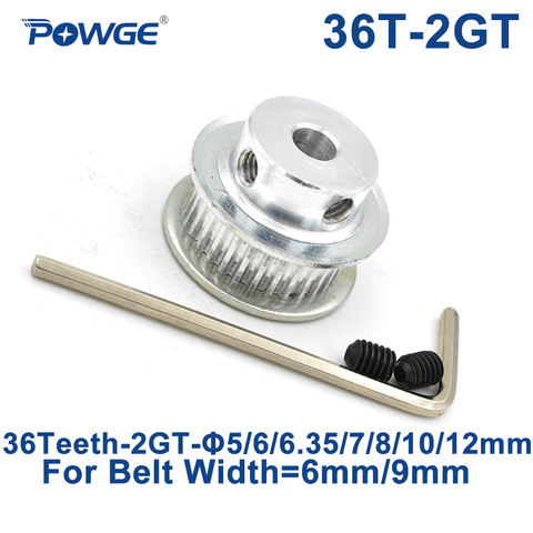 POWGE GT 36 Teeth 2GT Timing Pulley Bore 5/6/6.35/7/8/10mm for GT2 Open Synchronous belt width 6/9mm small backlash 36Teeth 36T ► Photo 1/6