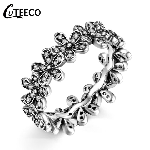 CUTEECO Dazzling Daisy Meadow Engagement Rings Silver Color Clear CZ Flowers Brand Rings For Women Wedding Party Jewelry ► Photo 1/6