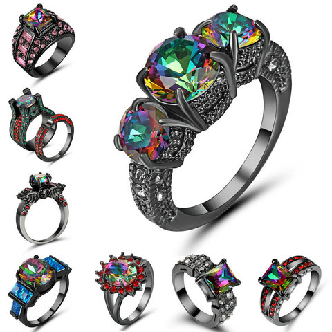 Rainbow Promise Beautiful Engagement Rings for Lover Black Gold Colour Elegant Jewelry High Quality Austrain Rhinestone Size 8 ► Photo 1/6