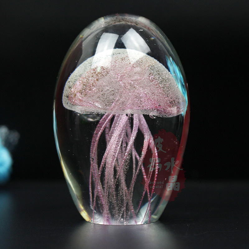 3D Crystal Jellyfish Ornament Blule Clear Paperweight Home Decor 