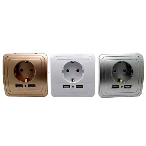 3 colors Smart Home Best Dual USB Port 2000mA Wall Charger Adapter 16A EU Standard Electrical Plug Socket Power Outlet Panel ► Photo 1/6