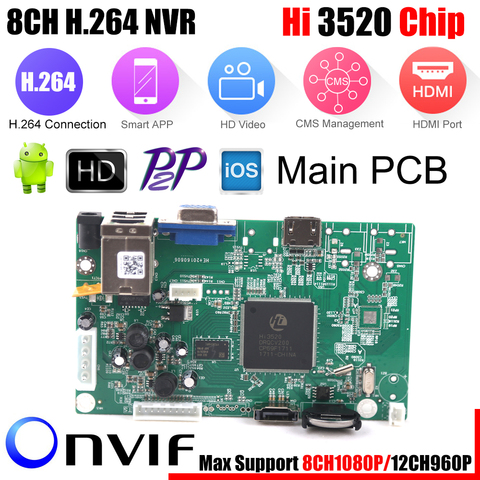 8CH CCTV NVR Board 1080P HI3520D Security NVR Module 8CH 1080P / 12CH 960P XMEYE P2P Mobile Monitoring Cloud Viewing ► Photo 1/6