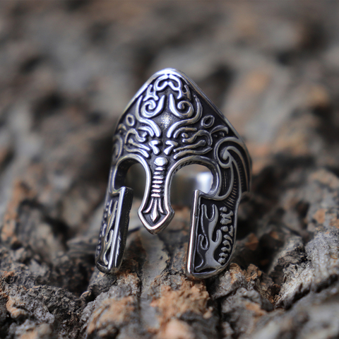 Man Viking Warrior Helmet Ring Scandinavian Pagan Norse Rune Stainless Steel Rings Totem Amulet Jewelry ► Photo 1/6