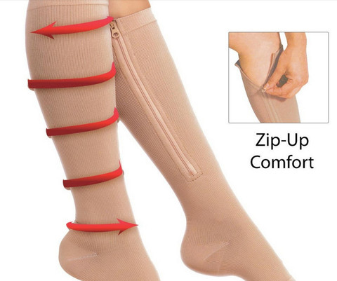 1 Pair Unisex Open Toe Compression Socks Knee Length Zipper Up Calf Leg Anti-Fatigue Socks Varicosity Support Elastic Socks ► Photo 1/6
