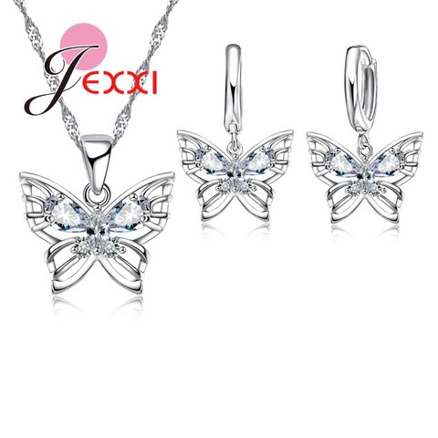 Romantic and Beautiful Butterfly Jewelry Sets For Women 925 Serling Silver Shinning Crystals Necklace Pendants Earrings ► Photo 1/5