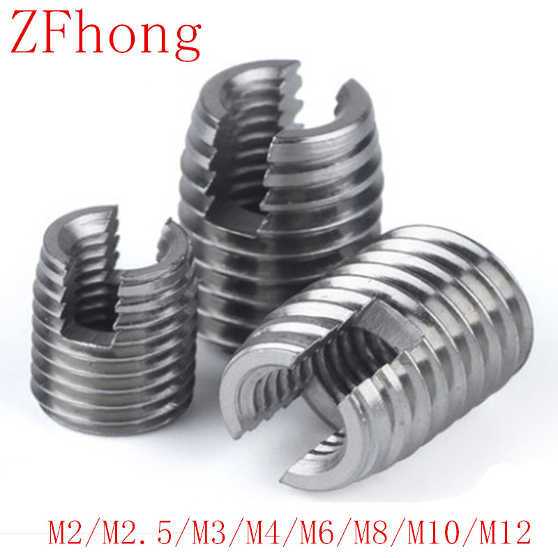 50Pcs Threaded Steel Inserts Slotted Self Tapping Knurled Kit M4M5 M6 M8 M10 M12 
